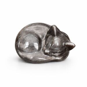 Silver Sheen Obsidian Sleeping Cat Carving
